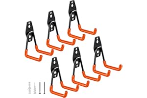 HUPBIPY Heavy Duty Garage Hooks 6 Pack, 2.8 inch Small U Shaped Hanger, Wall Mounted Storage System, Power and Garden Tool Organizer, for Hanging Ladders, Hose, Bulk Items and More
