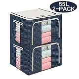 YIHANG Quilt Clothing Blanket Pillow Shoe Storage Box Holder Container Organizer See-through Window double zipper Folding Waterproof (2-Pack,55L,Blue)