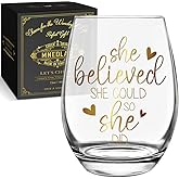 She Believed She Could So She Did Stemless Wine Glass, Gold Foil Design Inspirational Congratulation Wine Glass for Grandma Mom Girl Friend Sister New Job Gifts for Women, Funny Graduation Gifts
