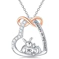 LONAGO Bunny On Moon Necklace - Silver Rabbit Crescent Pendant With July Ruby Birthstone - View #7