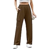 IWOLLENCE Womens Cargo Sweatpants Baggy Wide Straight Leg Sweats Pants with Pockets