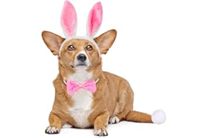 BOOMBONE Dog Bunny Costume Set,Pet Rabbit Ears Headband Tail and Cat Bowtie Collar