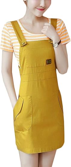 Amazon Gergeousサロペットワンピース レディース スリム ２点セット 半袖ｔシャツ ボーダー柄 ファッション オールインワン セットアップ 可愛い オーバーオール 着痩せ ピンク 黄色 夏 オールインワン 通販