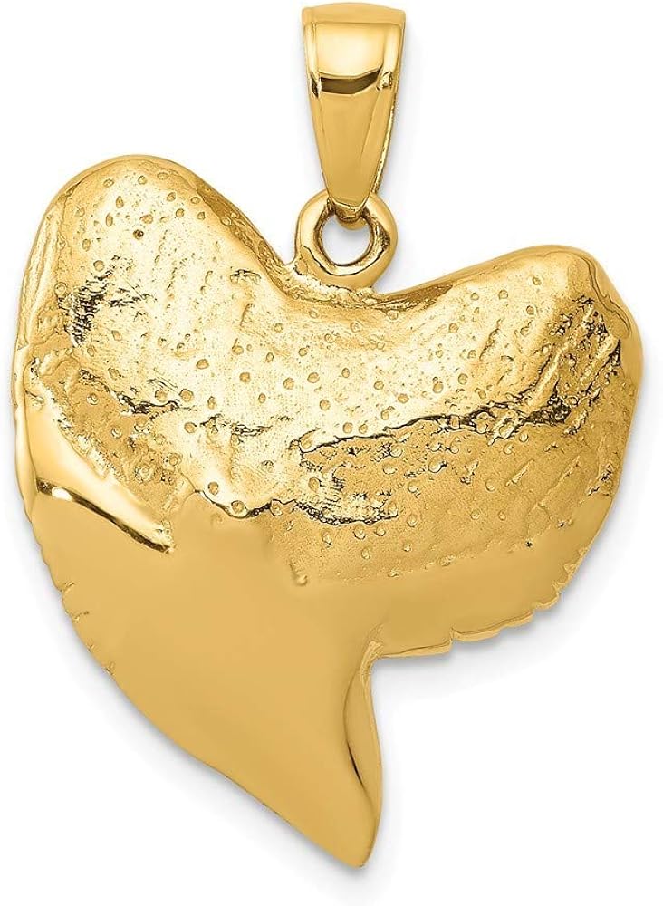 14k Yellow Gold Textured back Solid Polished 3 Dimensional Shark Tooth Pendant Necklace Jewelry Gifts for Women