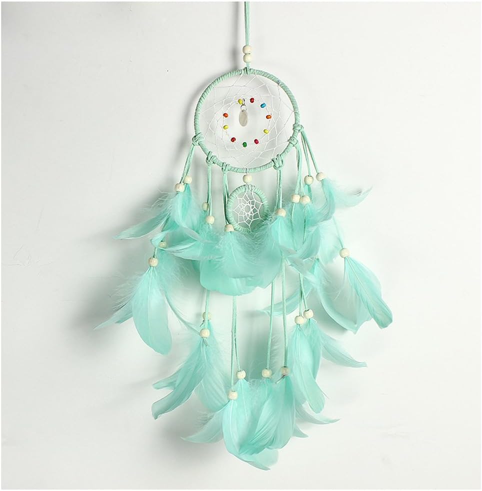 WCHUANG Green Dream Catcher Natural String Wool & Feathers, Boho Hippie, Lace Bohemian Style Wall Haning