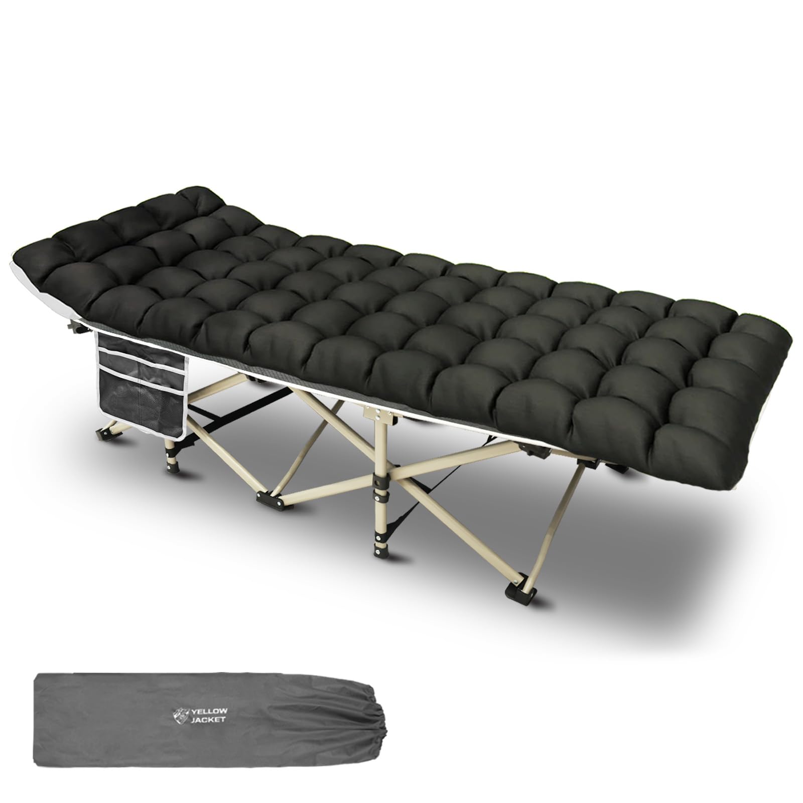 Photo 1 of YELLOW JACKET Camping Cot with Mattress for Adults, Folding Sleeping Cot 600lbs Max Load, Portable Camping Cot with Carry Bag, 28" Wide Cot for Camping, Home,Office,Travel (Black)