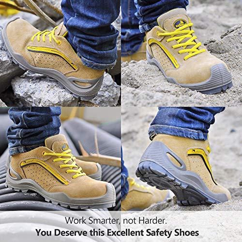 SAFETOE Mens Safety Work Shoes -L7296 Leather & Steel Toe Work Boots for Heavy Duty Work Wide Fit Yellow - Thumbnail 5