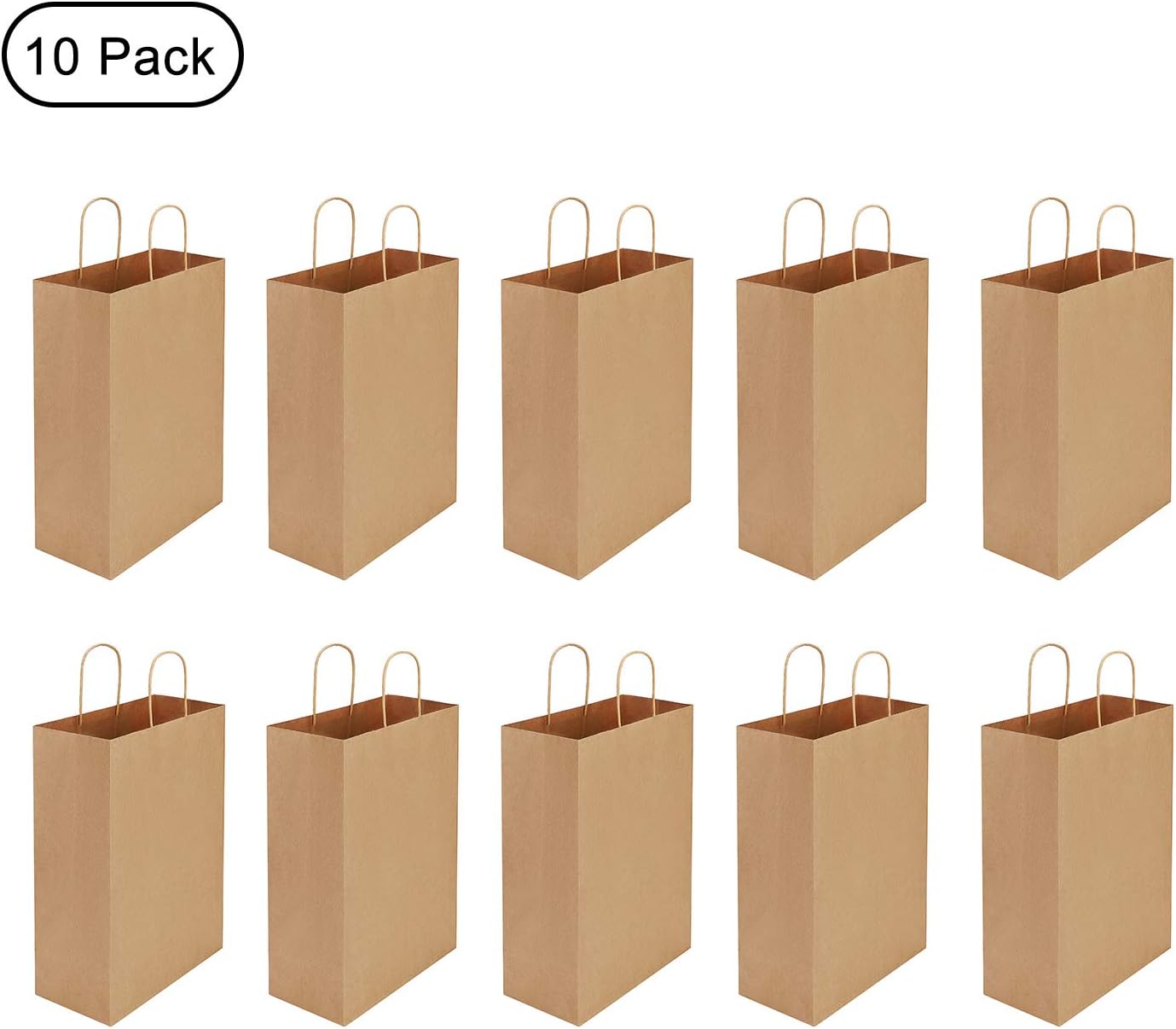 10Pcs Large Kraft Brown Paper Bags with Handle Paper Carrier Bags Paper Gift Bags Recycled Paper Packaging Bags for Grocery Baking Shopping Merchandise Boutique Retail Bags Food Takeaway Bags - Image 3