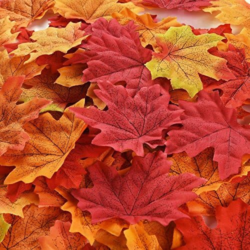 350 Pcs Assorted Mixed Fall Colored Artificial Maple Leaves for Art Scrapbooking,Weddings, Autumn Party,Thanksgiving Day ,Events and House Decorating