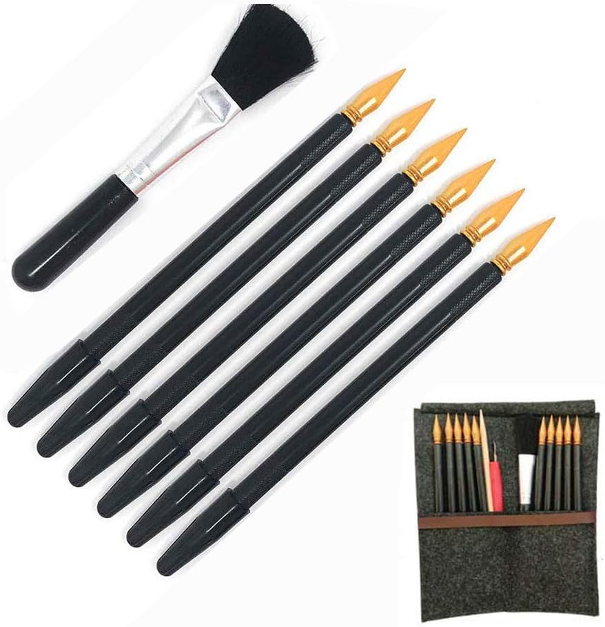 DEDC 14 PCS Scratch Tools Set Colour Pen Dual Tip Painting Arts Tools Kit for Adult Kids DIY Drawing Scratch Colouring Pen Scraper Bamboo Stick Black Brush Carry Bag