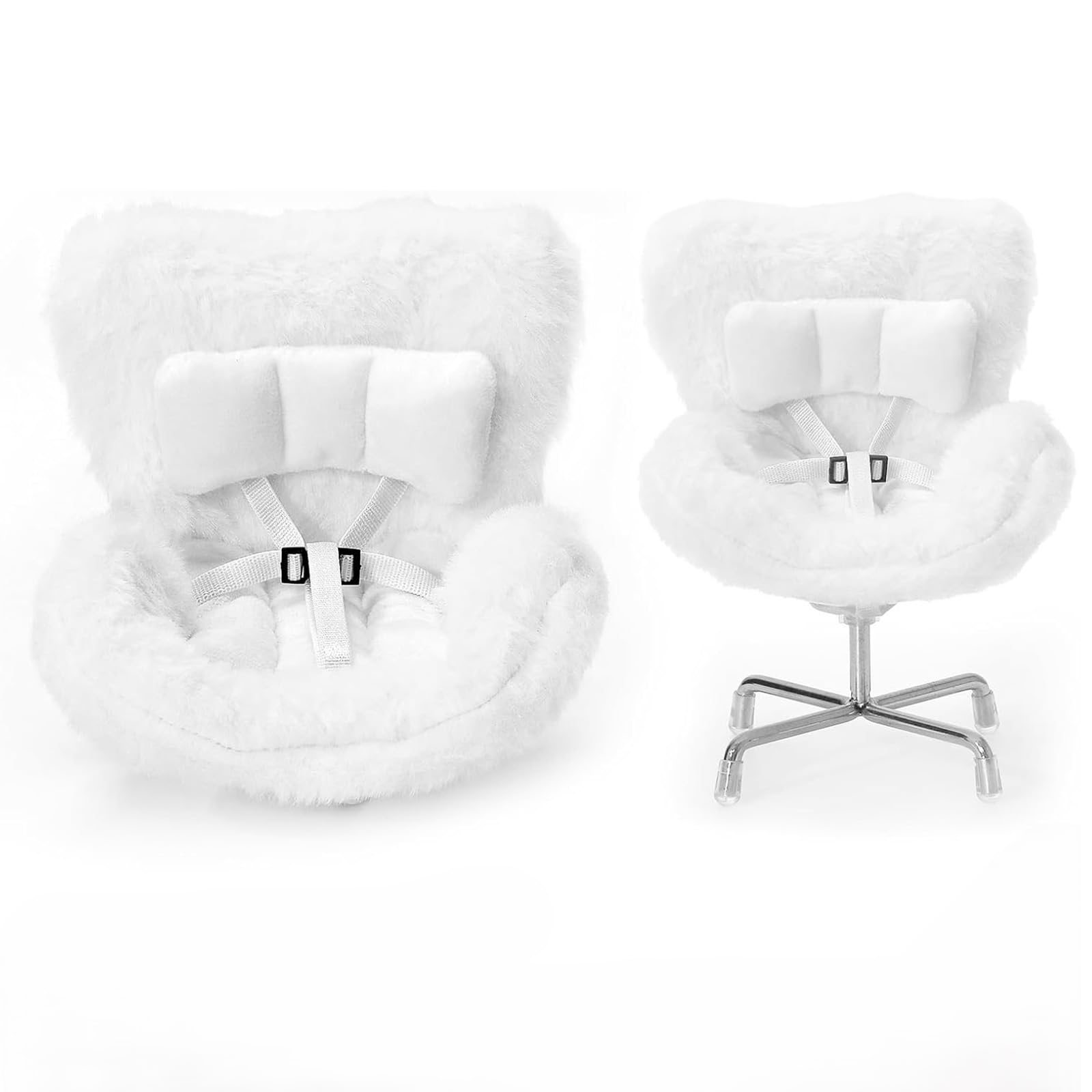 Car Seat for 17cm Dolls with Soft Furry Cushion, Air Vent Clip and Desktop Stand, Cute and Functional Car Ornament for Blind Box Doll Fans and Doll Collectors (White)