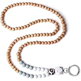 USANGERS Lanyards for ID Badges Keys Women Cute Teacher Lanyard with ID Holder Silicone Wooden Beaded Lanyard Necklace School Work Jewelry Female Nurse Accessories Teacher Appreciation Gifts Women