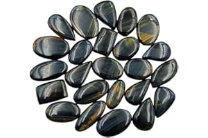 SGM Shop™ 100 Cts (3 to 5 Pcs) Natural Blue Tiger's Eye Cabochon Loose Gemstone Flat Back Mix A+ Quality For Jewelry Making, 