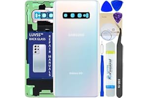 LUVSS Rear Glass for Samsung Galaxy S10+ Plus SM-G975 Back Glass Cover Replacement + Camera Lens Repair Tools Kit (White)