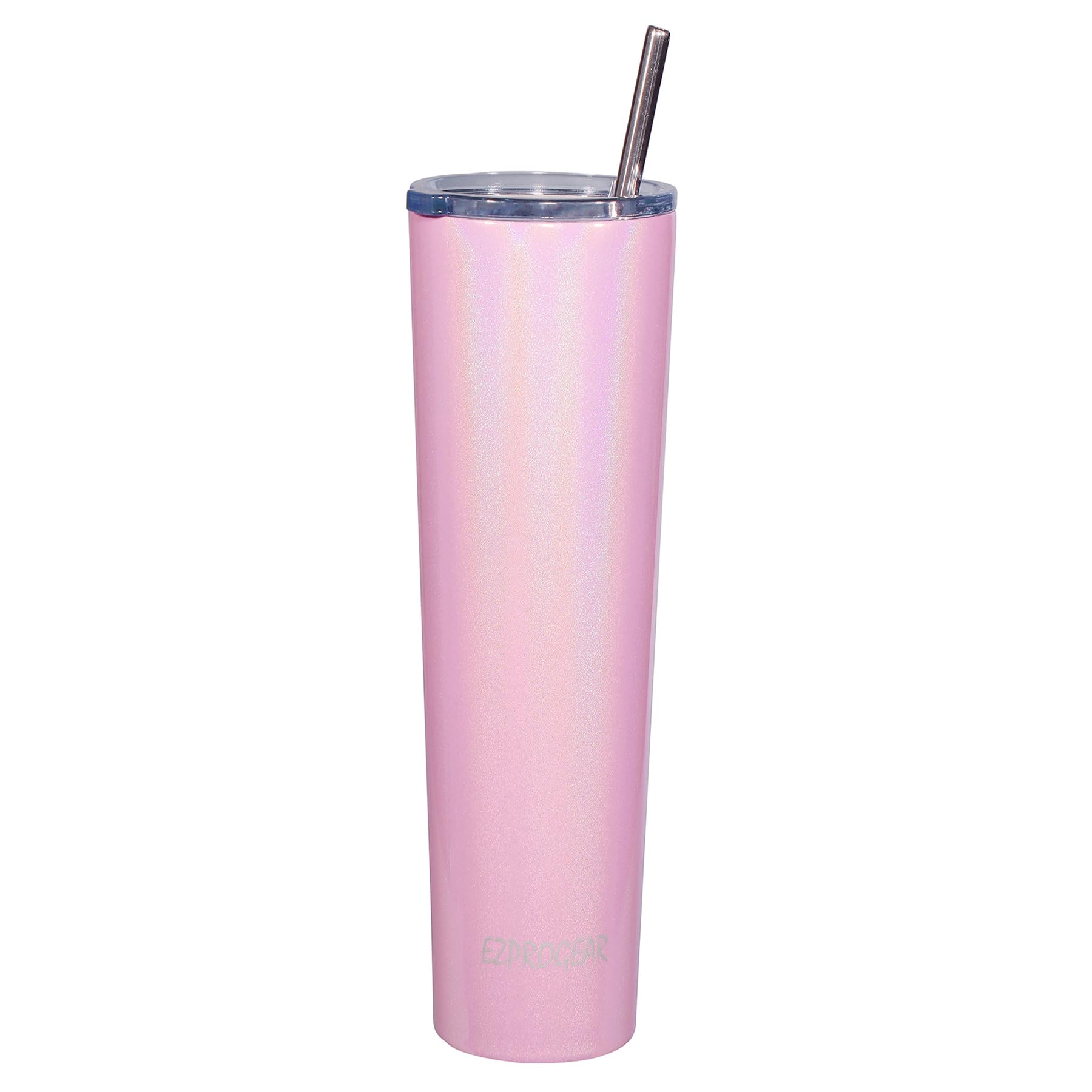 Ezprogear 1000ml Stainless Steel Insulated Slim Skinny Tumbler Ice Coffee Mug with Straw (34 oz Glitter Carnation)