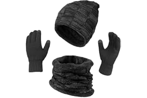 KRATARC Winter Warm Scarf Beanie Hat Glove Neck Gaiter Set Adult Men Women Outdoor