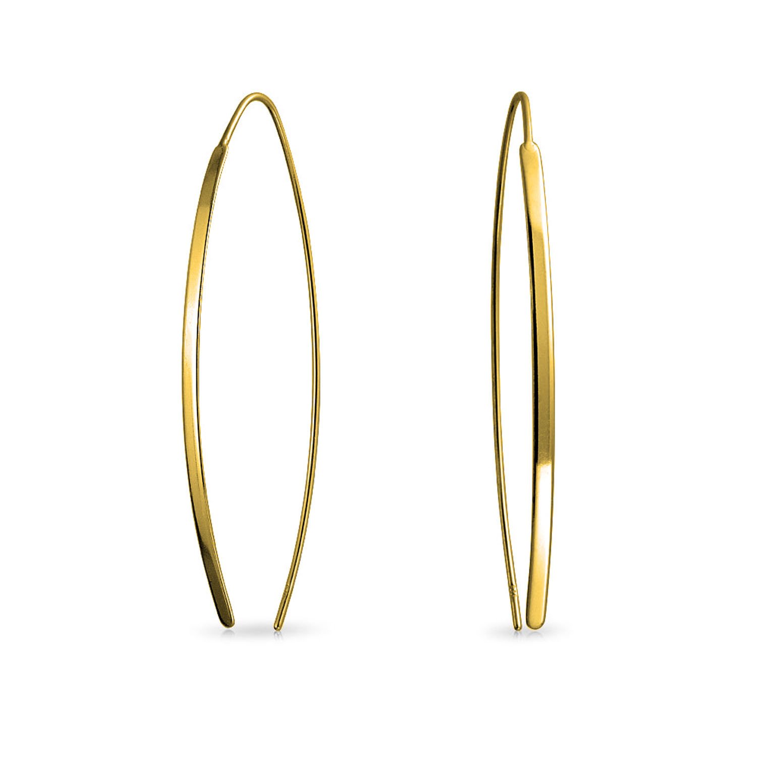 Minimalist Geometric Thin Long Bar Linear Threader Earrings For Women For Teen Polished Gold Plated Sterling Silver — image 1