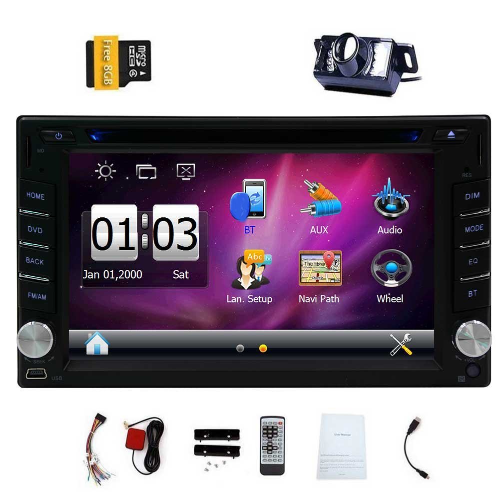 EinCar 6.2 Inch Universal Double 2 Din In Dash Car CD DVD Player GPS Stereo Radio Bluetooth Navigation USB SD Input + Free 8GB Map Card + Reverse Camera