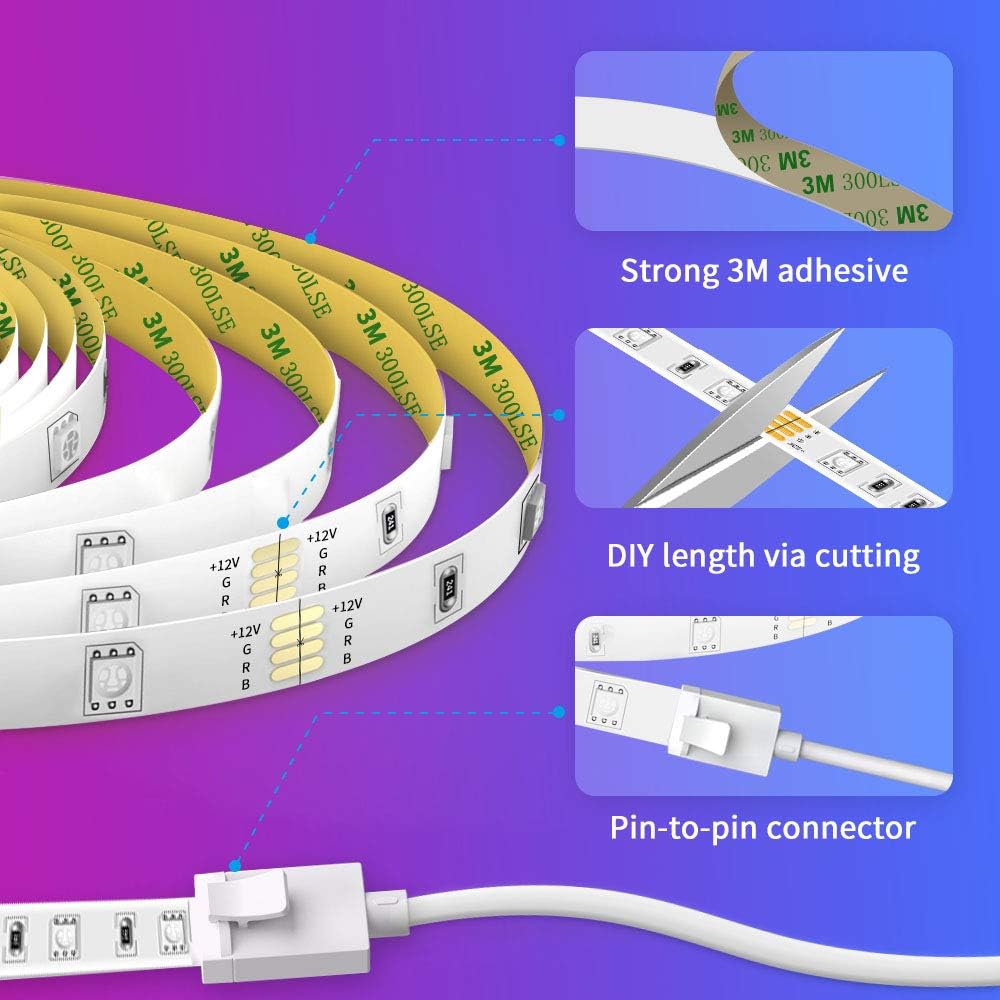 Govee Smart WiFi LED Strip Lights Works with Alexa, Google Home Brighter 5050 LED, 16 Million Colors Phone App Controlled Music Light Strip for Home, Kitchen, TV, Party, for iOS and Android, 16.4ft: Home Improvement