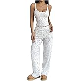 SHENHE Women's 2 Piece Pajama Set Sleeveless Crop Cami Top and Pants Y2k Floral Pjs Loungewear