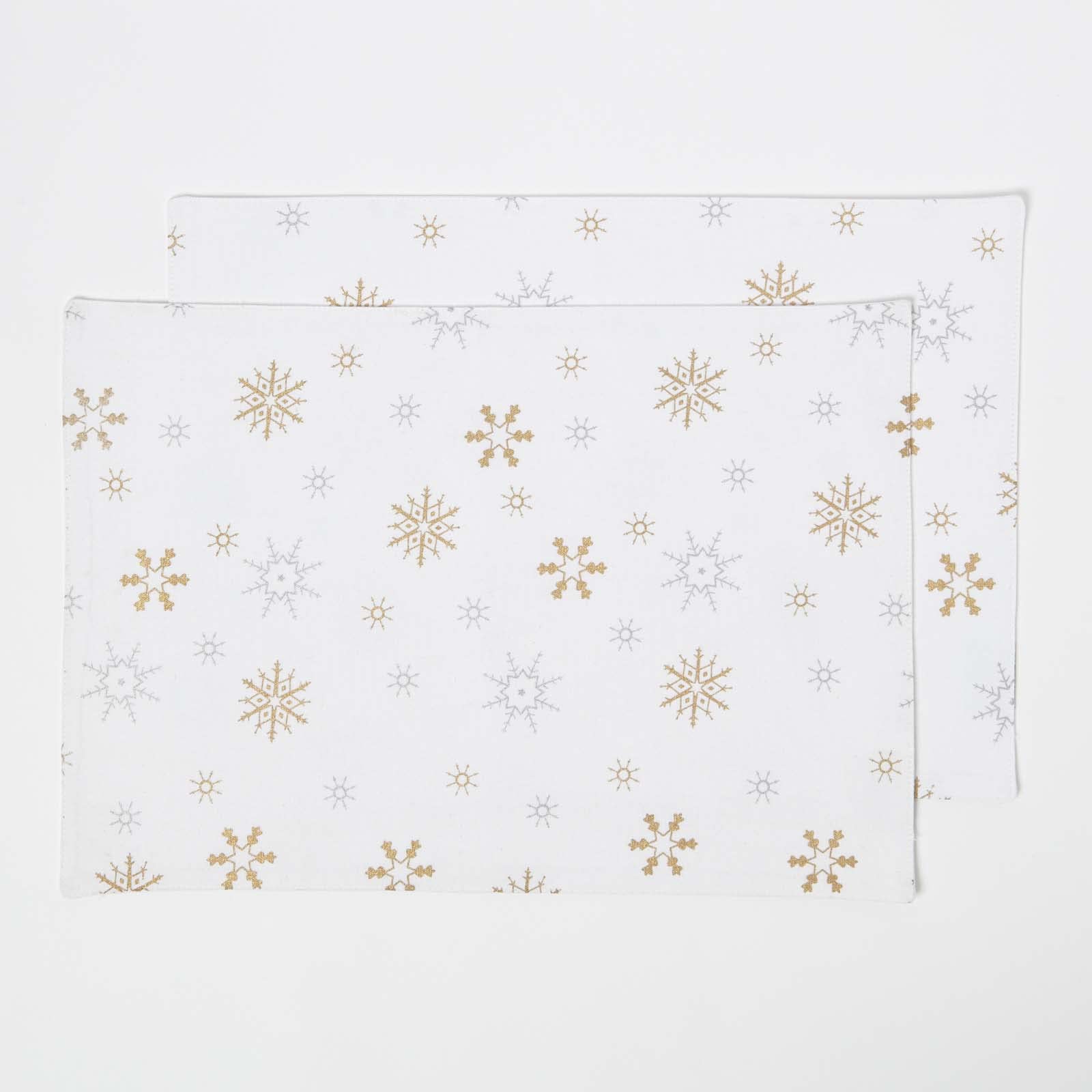 Homescapes - 100% Cotton Christmas Gold Snowflake Pack of 2 Placemats