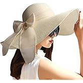 DRESHOW Beach Hats for Women Big Straw Wide Brim Summer Hat Floppy Foldable Roll up Cap Sun Hat UPF 50+