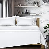 TEXAS LINEN CO. 100% Egyptian Cotton Sheets California King Size Bed Set - 4 PC 1200 Luxury High Thread Count White Cal King Sheet Set, Silky Soft, Cooling, Sateen Weave, 17" Deep Pocket Bedsheet