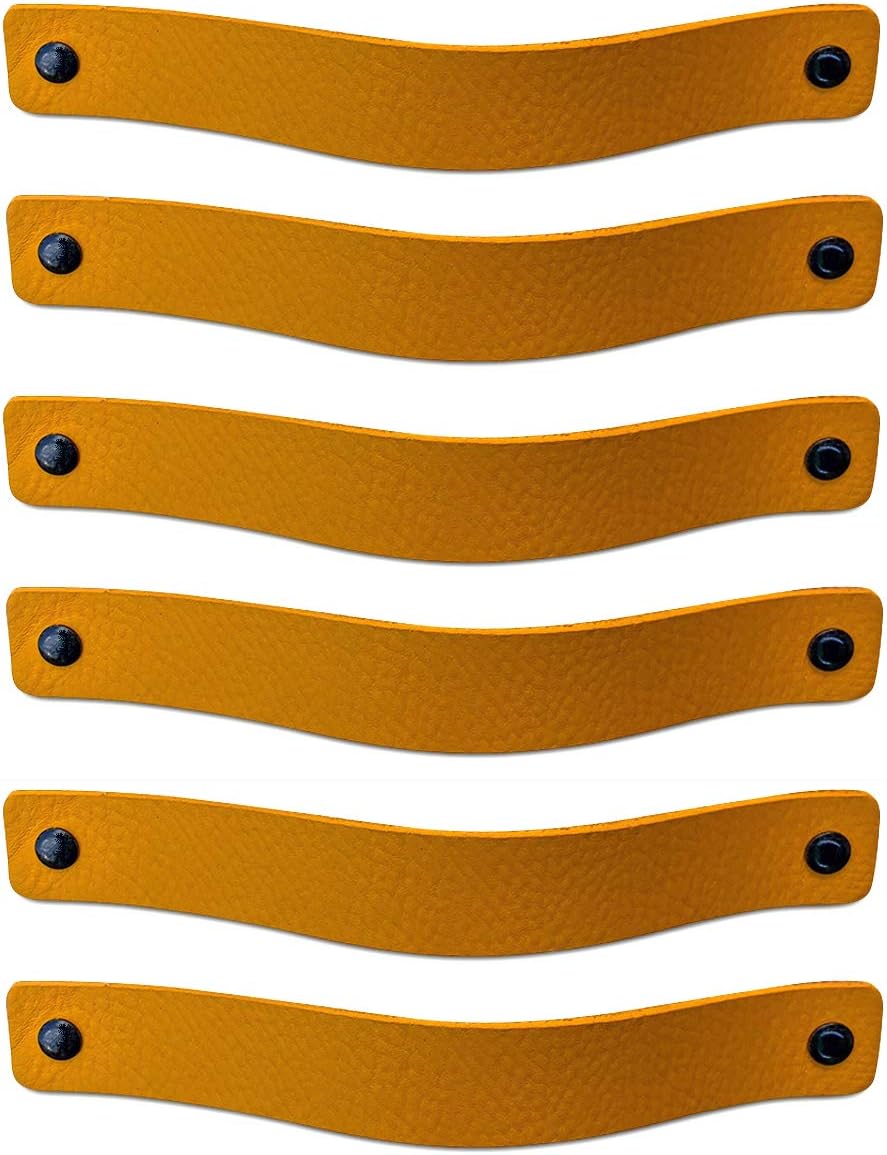 Brute Strength - Ochre Yellow Leather Cabinet Handles - 6 Pcs - 20 x 2.5 cm - Kitchen, Bathroom, Dresser & More