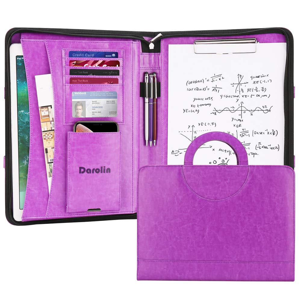 Darolin Zippered Leather Padfolio Portfolio Case with