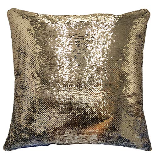 URSKYTOUS Reversible Nicolas Cage Sequin Pillow Case Decorative Mermaid Pillow Cover Color Changing Cushion Throw Pillowcase 16" x 16",Nicolas and Gold