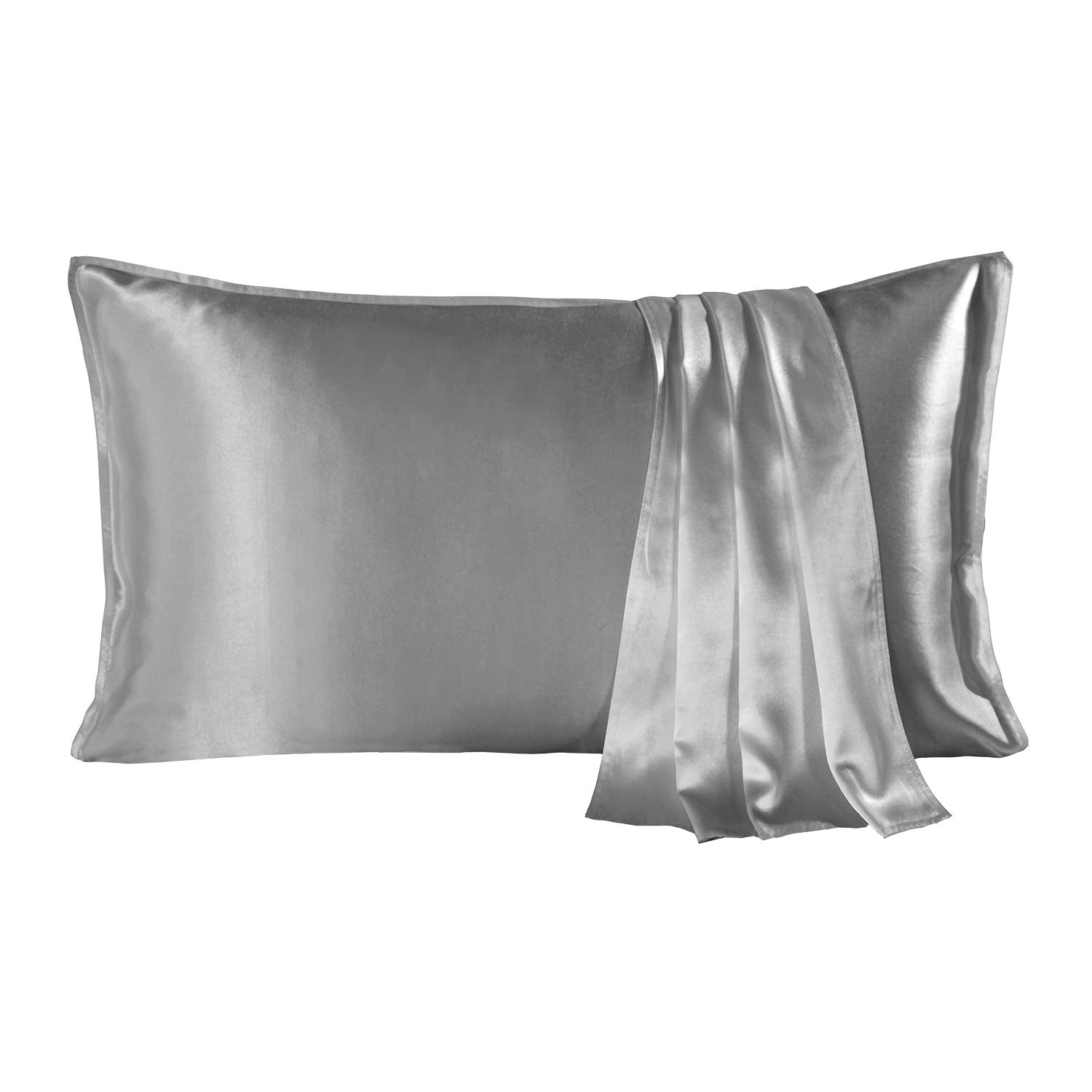 SHARE SILK 22 Momme 100% Mulberry Silk Pillowcase for Hair and Skin, Envelope Closure Pillow Covers 1PC, Hypoallergenic Breathable for Beauty Sleep (50x66 cm, Grey)