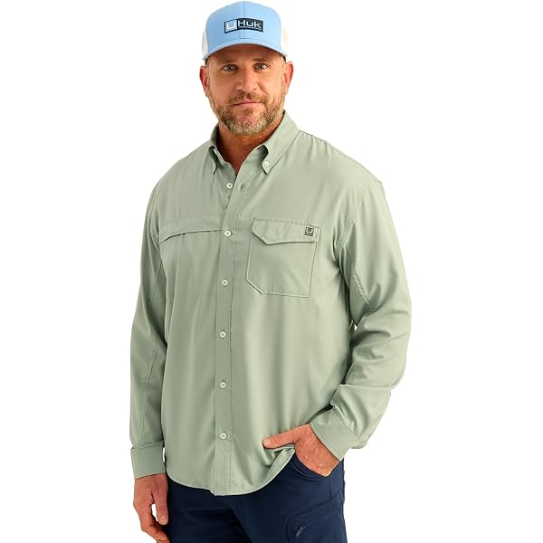 HUK Men's Creekbed Solid Long Sleeve Fishing Shirt - UPF 50+ Sun Protection