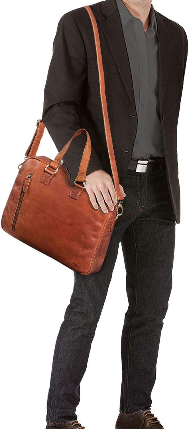 STILORD "Jonte" Vintage Work Bag Leather Men Women Large Shoulder Bag for 13,3 Inch Laptop MacBook Briefcase in Genuine Leather Colour:girona - Image 3