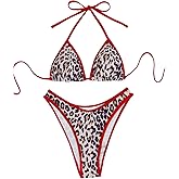 GORGLITTER Women's Animal Print Halter Triangle Bikini Set Two Piece Swimsuits Tie Side Swimwear
