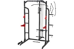 RUNFREELY Power Rack Half Rack for Home Gym,1000LBS Weight Capacity Bench Press Rack with Plate Storage, Landmine and Pull Up Bar, Best for Weightlifting and Squat