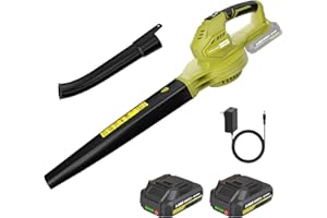 VERVEWAVE Leaf Blower Cordless, 20V Electric Leaf Blower with 2 X 2.0Ah Batteries and Fast Charger, 3 Speed Control, Handheld Lightweight Blower for Patio, Garden Cleaning, Dust, etc