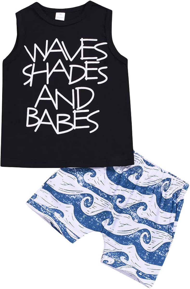 2PcsToddler Baby Boys Outfits Set,Sleeveless Cartoon Shark Print Vest Top Short Pants Suit