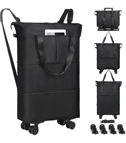 BODYGAD Bolsa De Viaje Con Ruedas, Bolsa De Viaje Plegable Impermeable De Gran Capacidad Equipaje De Mano Ampliable Con Ruedas Extraíbles Bolsa De Fin De Semana Para Mujer Equipaje De Mano De