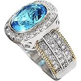 925 Sterling Silver Shiny Full Diamond Gemstone Ring Blue Cubic Zirconia Rings CZ Diamond Multi Row Ring Eternity Engagement Wedding Band Ring for Women (US Code 9)