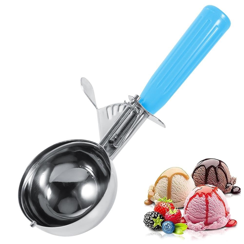 Nikou Ice Cream Scoop, 5.7cm Stainless Steel Cookie Scoop for Ice Cream, Fruit Scoop with Plastic Handle Practical Spoon Tool Kitchen and Dessert Shops (Blue)