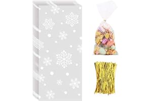 CCINEE Snowflake Treat Bag,Christmas Cellophane Bag with Twist Ties Candy Cookie Bags for Party Supplies,120PCS