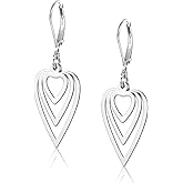 Sterling Silver Heart Earrings for Women 14K Gold Plated Love Heart Dangle Earrings Drop Hypoallergenic Leverback Huggie Hoop Earing for Women Trendy