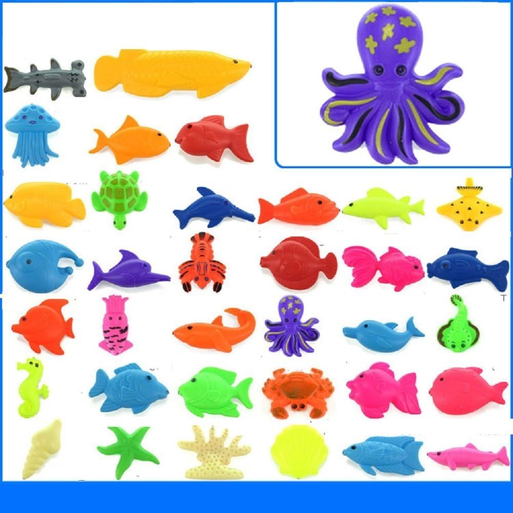 Welim Fishing Toy Bath Toy Fishing Game Fish Model Set Magnetic Fishing Toy for kids 10 Pieces Random Color