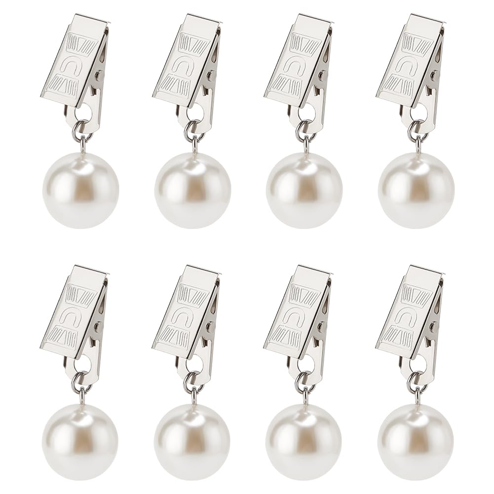 PH PandaHall Pearl Tablecloth Weights with Clips - 8pcs Table Cover Pendant Hangers for Outdoor Picnic Tables