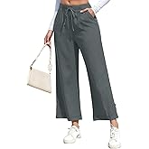 Anygresst Womens Wide Leg Pants Beach Summer High Waisted Flowy Palazzo Drawstring Casual Lounge Trousers with Pockets Medium, Pant-Dark Grey