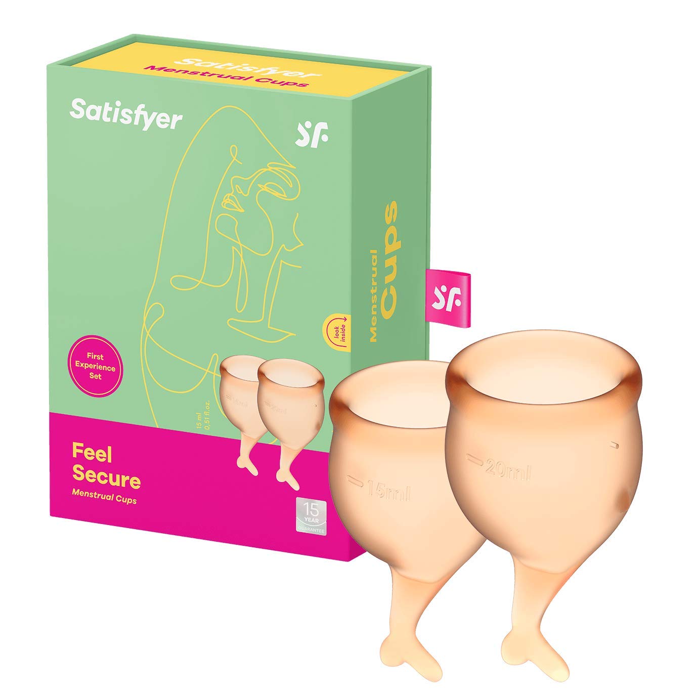 Satisfyer Feel Secure Menstrual Cup 2 Pieces | Reusable & Sustainable Menstruation Cups in 15 & 20 ml | Easy to Clean & Comfortable | Long-Lasting Period Protection Medical Silicone: Orange