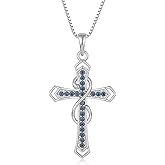 Fahonie Birthstones Cross Necklace for Women, 925 Sterling Silver Infinity Cross Pendant Necklace,Faith Christian Religious Jewelry Birthday Anniversary Mother's Day Gifts for Her Mom Wife