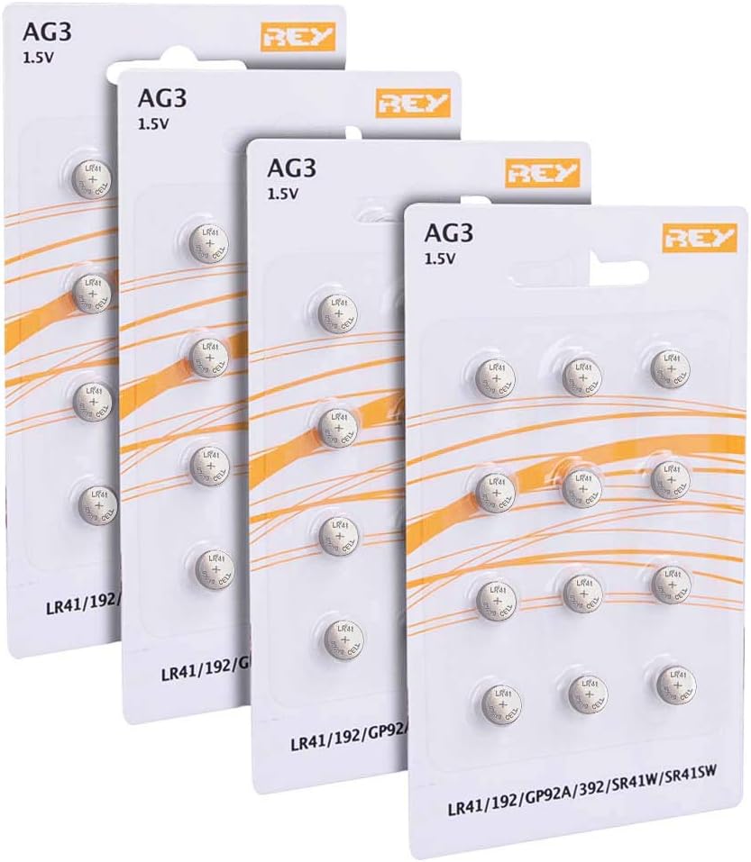 Pack of 48 AG3 1.5 V Lithium Alkaline Button Batteries, LR41, 192, GP92A, 392, SR41W, SR41SW, 48x AG3