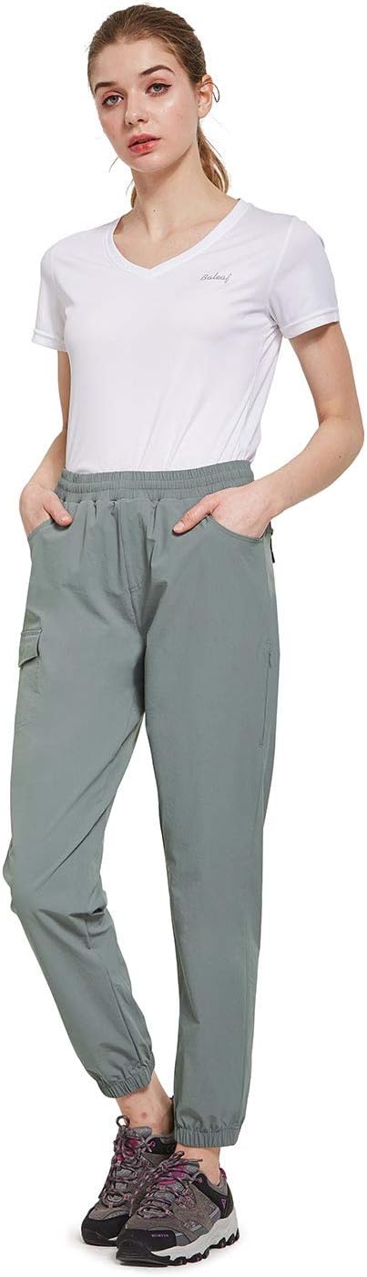 BALEAF Women's Hiking Pants Quick Dry Drawstring Joggers with Pockets Lightweight Running UPF Ankle Capri : Clothing
