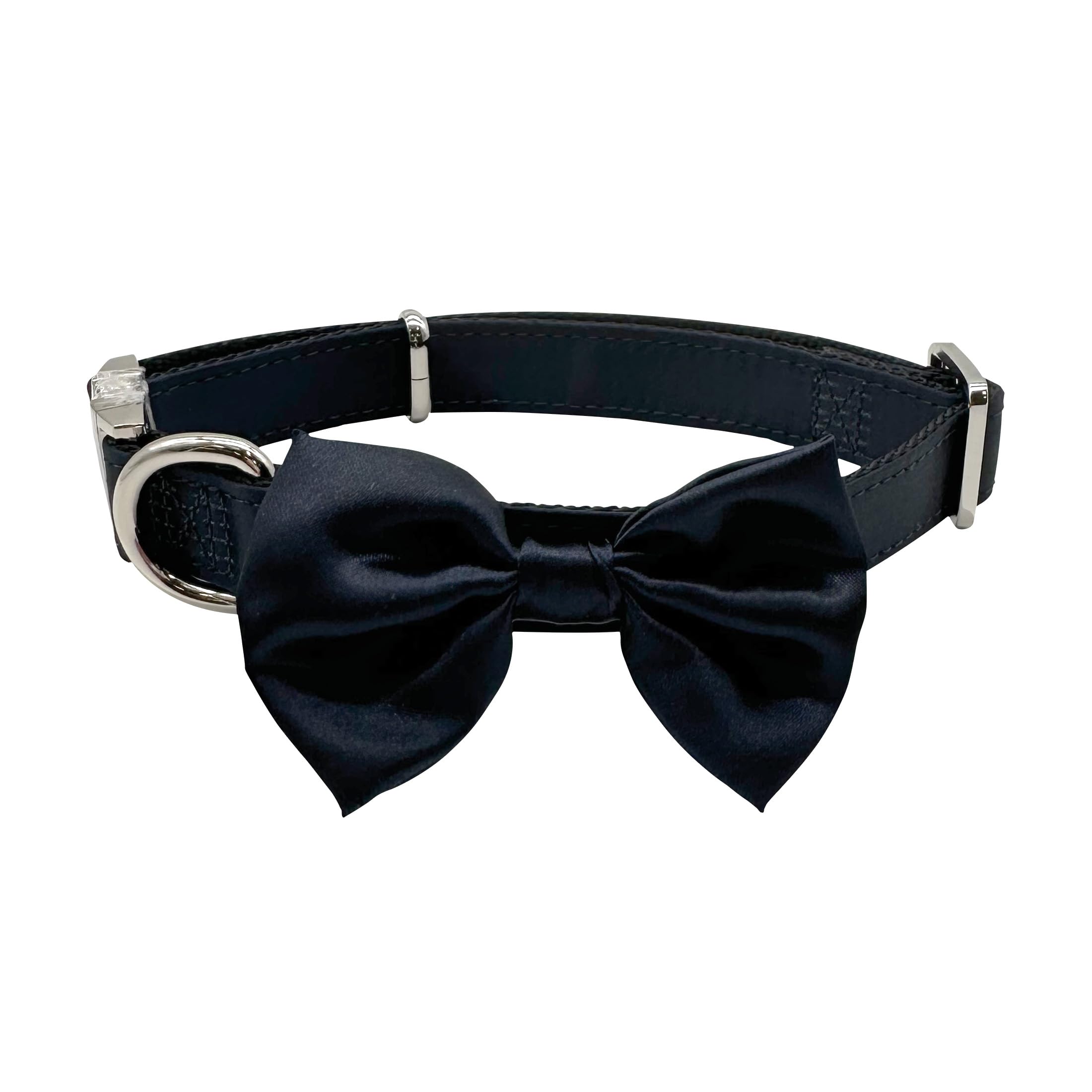 Croci Ceremony Male Dog Collar with Bow Tie Wedding Elegant Blue Fabric Satin Silver Detailing for Small Medium Large Dogs S/28-44cm — image 1